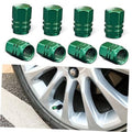 Green aluminum car tire valve stem caps, hex design, set of 8 pieces