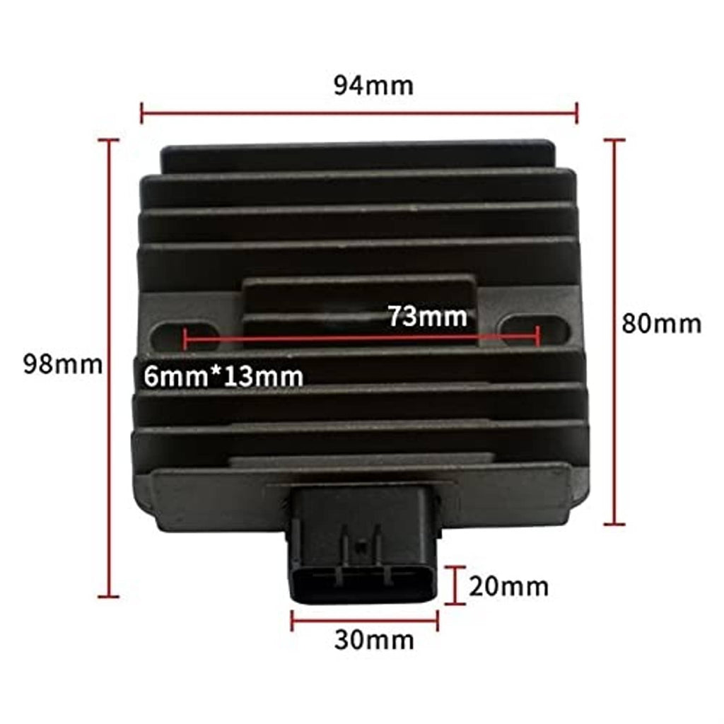Voltage regulator rectifier dimensions shown on black finned module