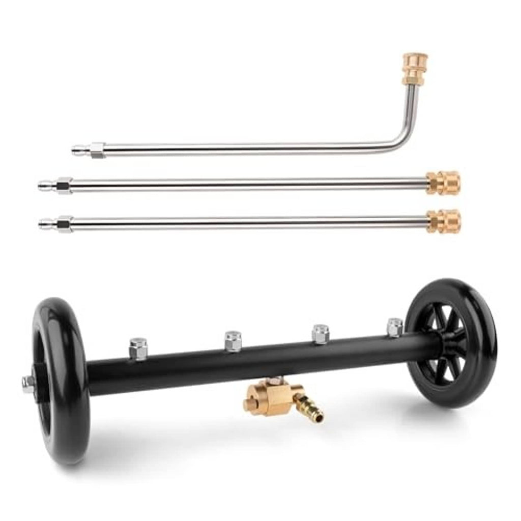 Undercarriage washer sprayer with black axle bar, brass fittings, and three wands