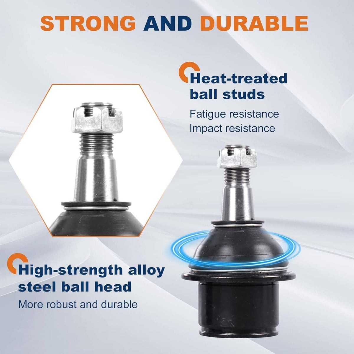 Durable ball joint end pieces with black rubber boots for control arm kit
