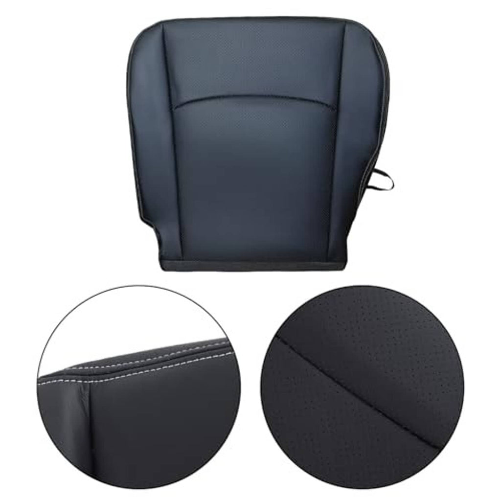 Black artificial leather seat bottom cover with contrast stitching and close-up texture panels