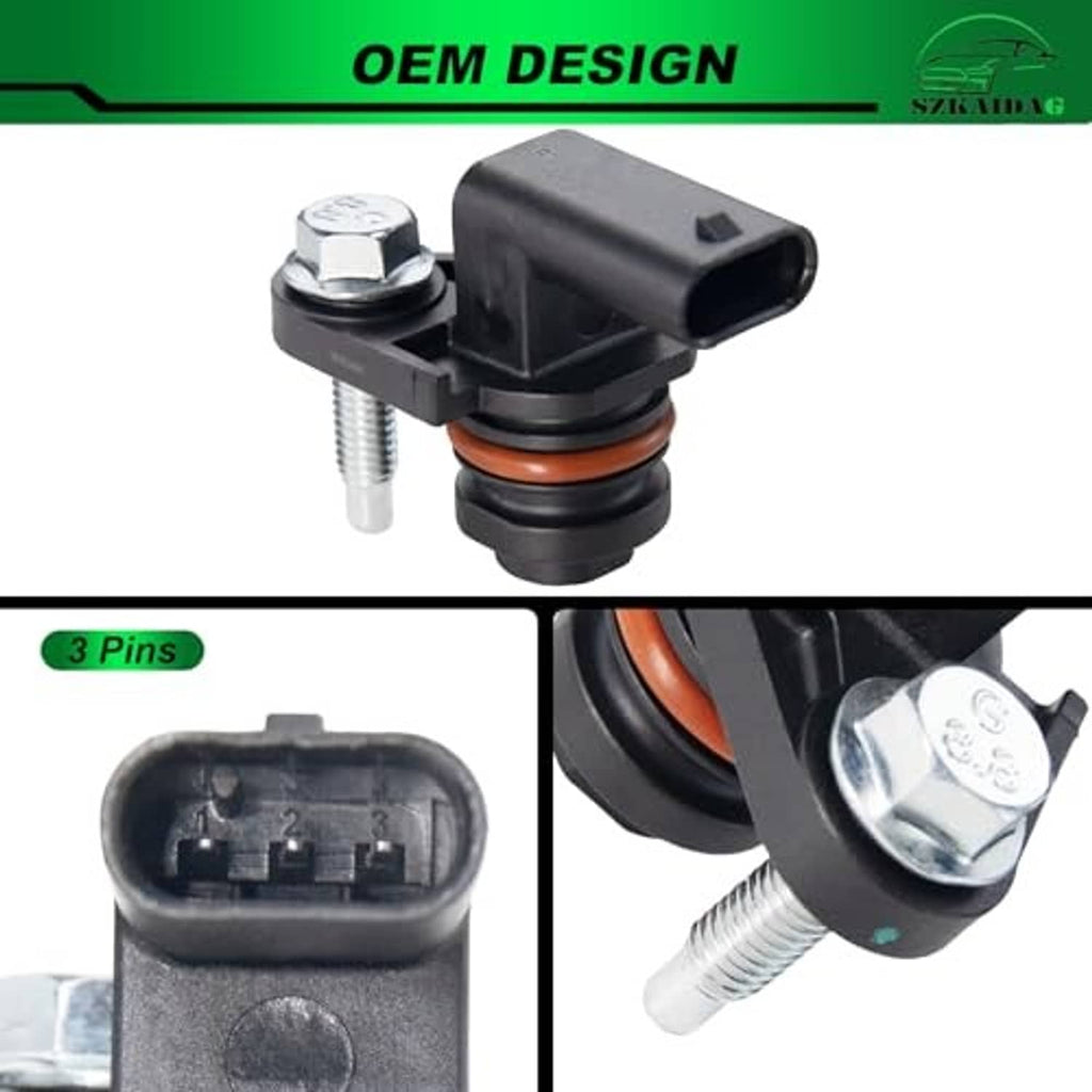 Camshaft position sensor with 3-pin electrical connector, black housing, orange seal