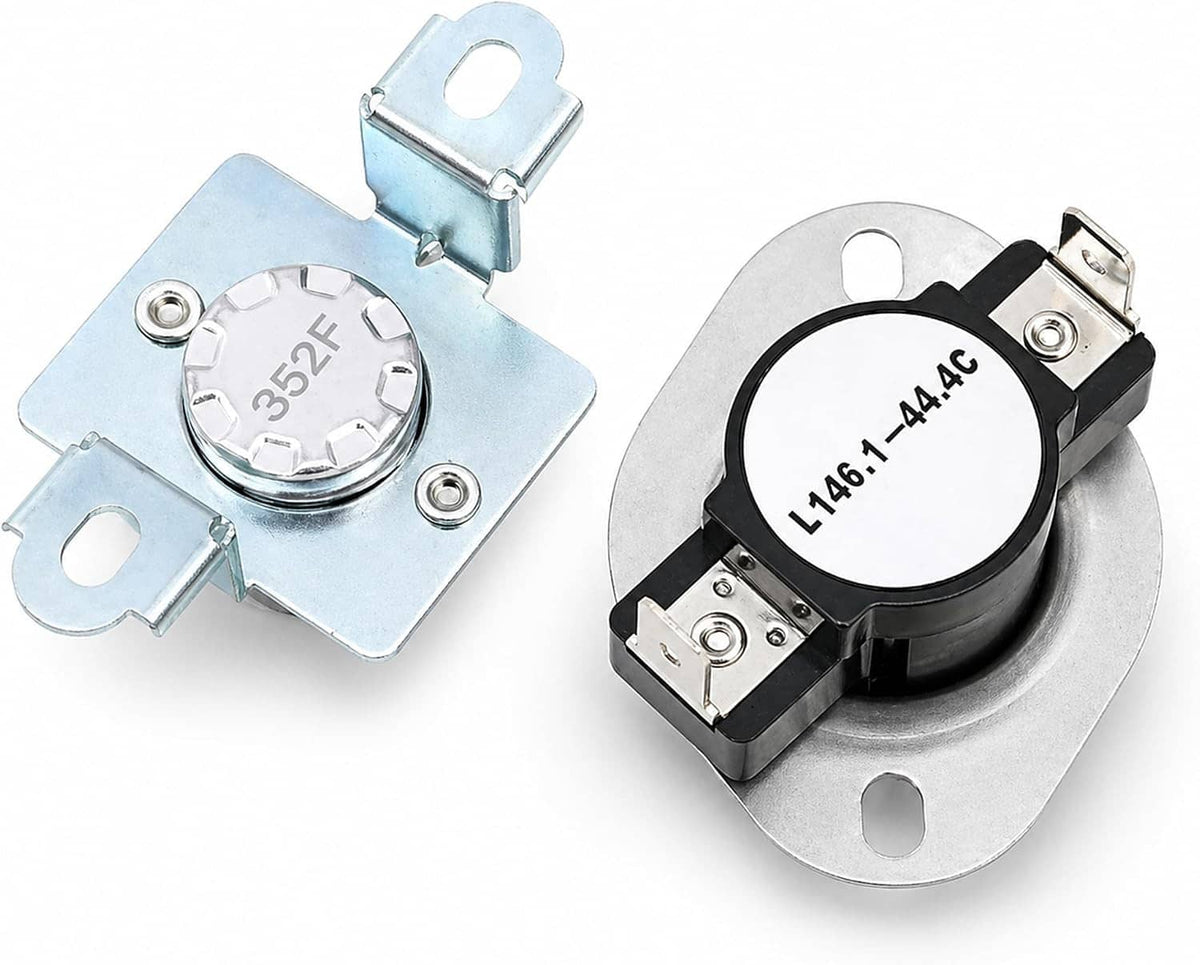 Dryer thermal cut-off fuse kit replacement set with two thermostat fuses, black and silver