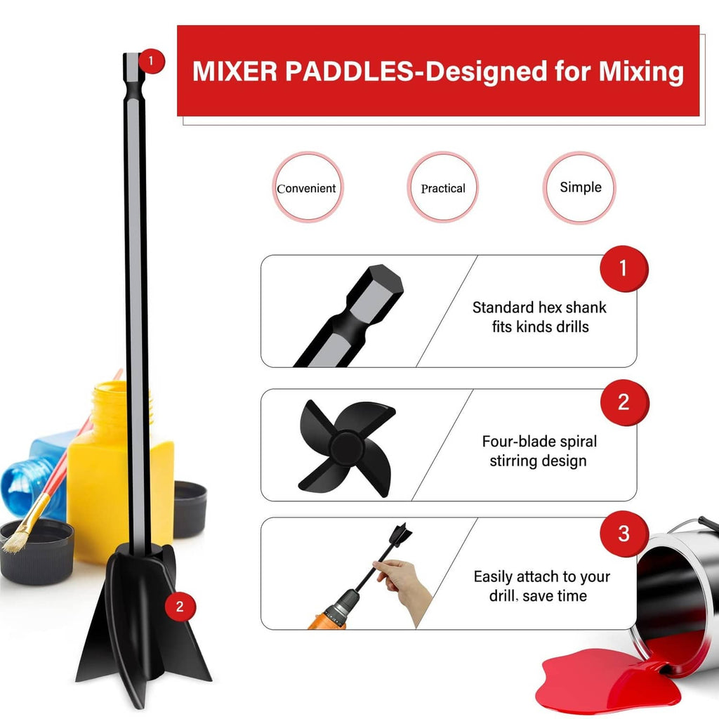 Epoxy resin mixer paddle attachment with standard hex shank and four-blade spiral stirrer