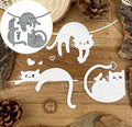 Cat metal die cut set: white and silver cat silhouettes with heart accents