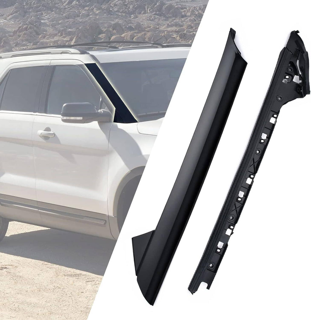 Right-side A-pillar windshield molding trim, black inner and outer set