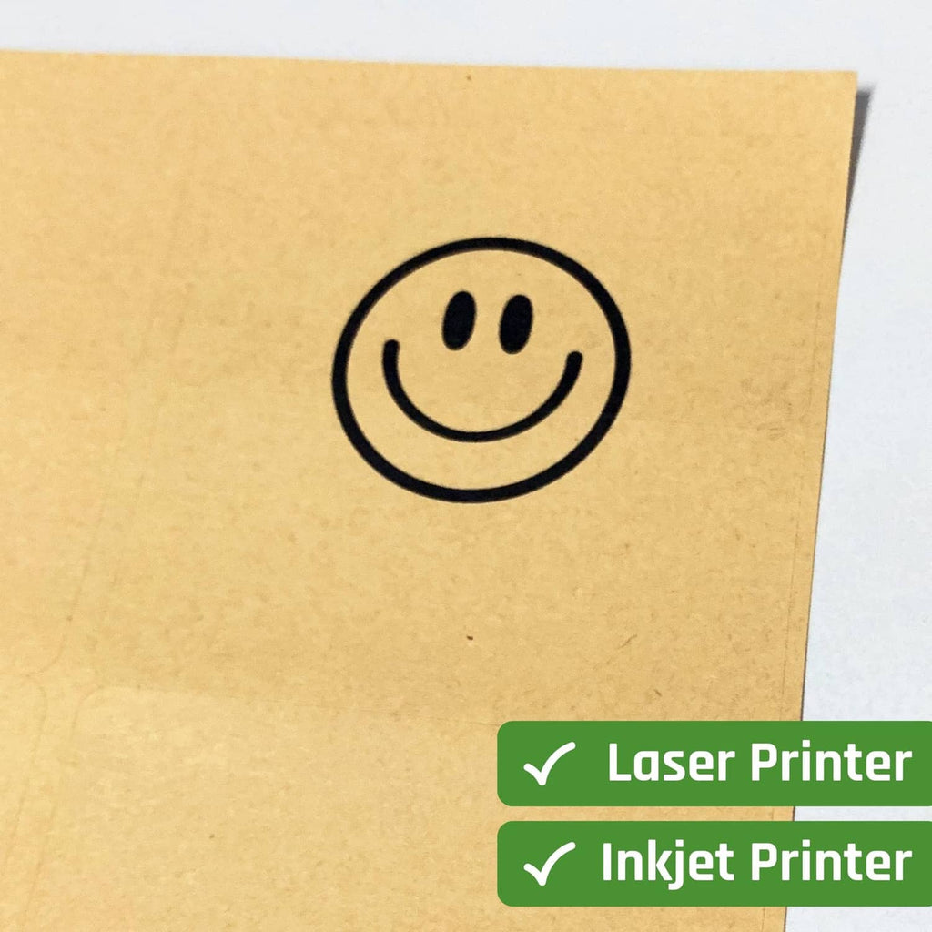 Kraft sticker paper sheet with smiley face graphic, printable label