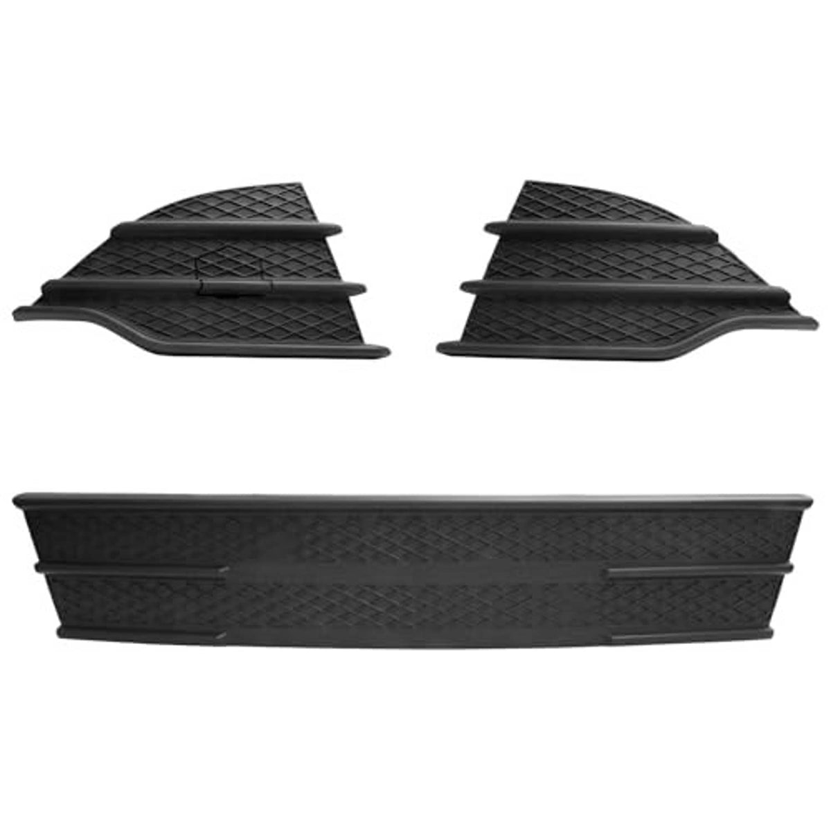 Front lower grille insert, black plastic bar with diamond mesh and side slats