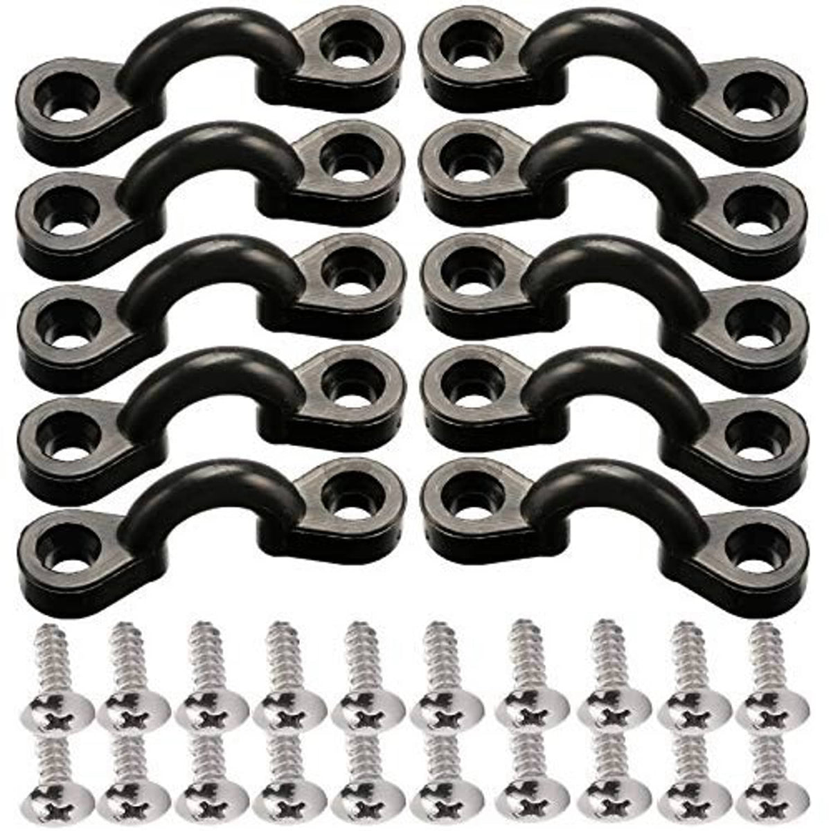 Kayak pad eye kit with black deck loops and stainless screws