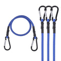 Blue bungee cords set with 4 black hooks and rubberized grips, 24-inch length each