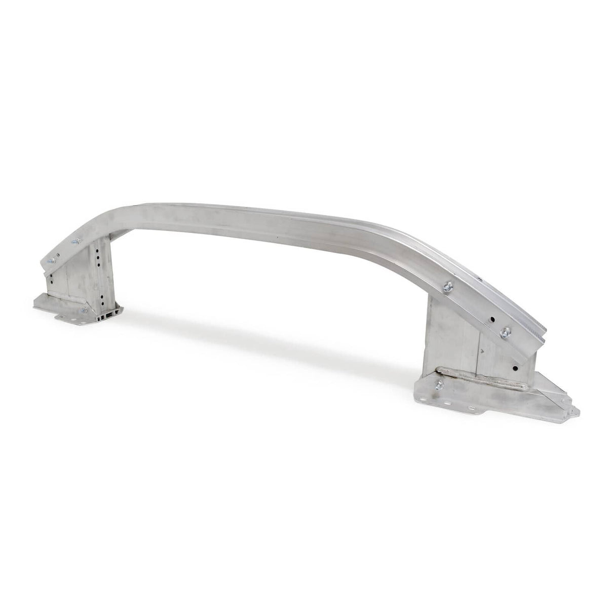 Front bumper reinforcement bar with curved silver tube and two bracketed mounting ends