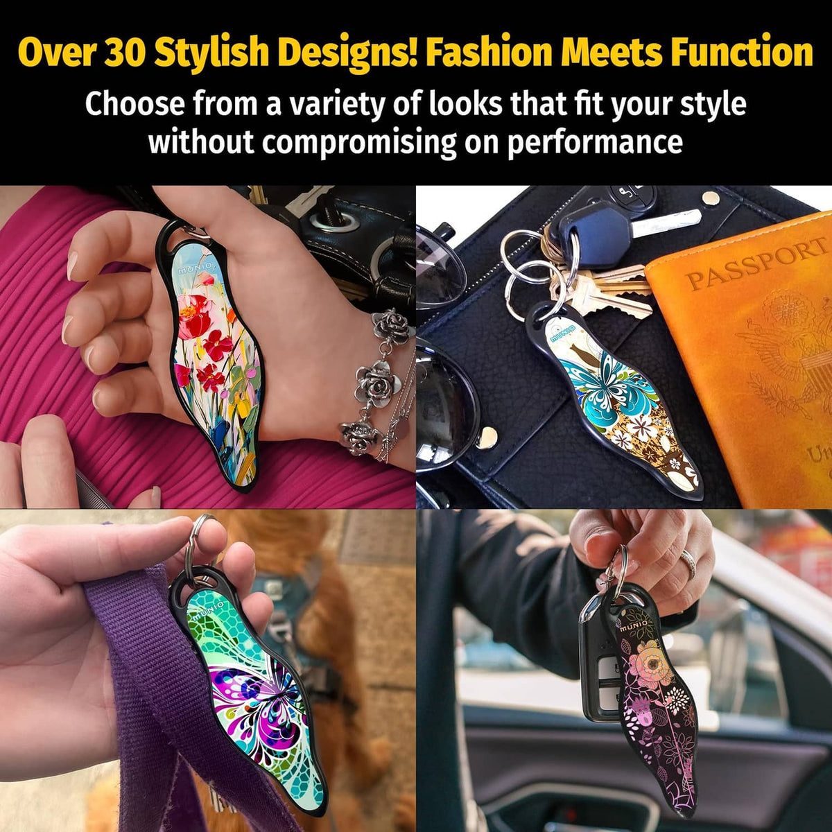 Assorted floral self defense keychain blades on metal keyrings