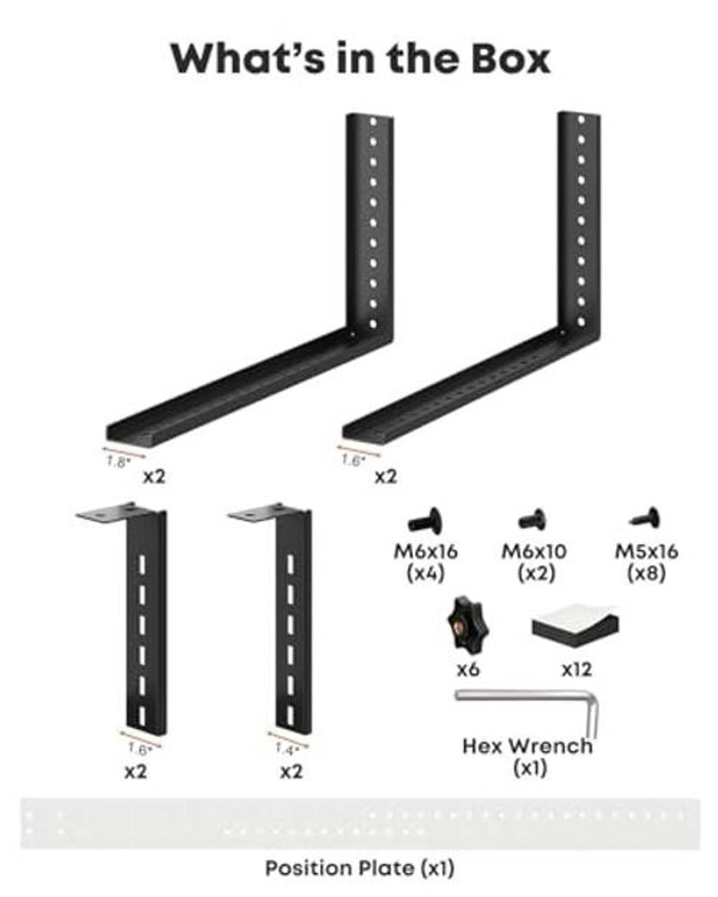 Under-desk PC mount parts kit: mounting rails, position plates, bolts, hex wrench