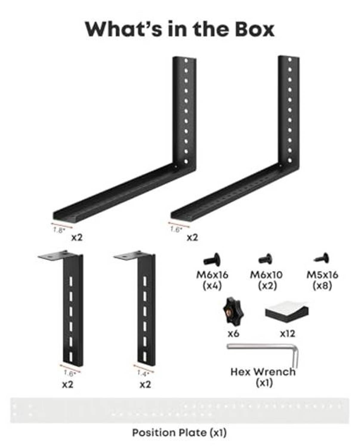 Under-desk PC mount parts kit: mounting rails, position plates, bolts, hex wrench