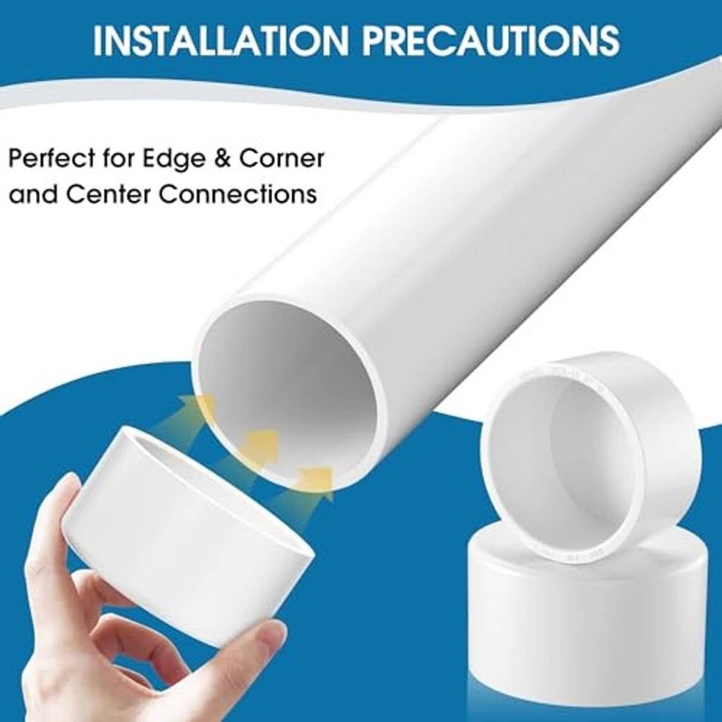 White PVC pipe end caps showing installation at pipe end and corner