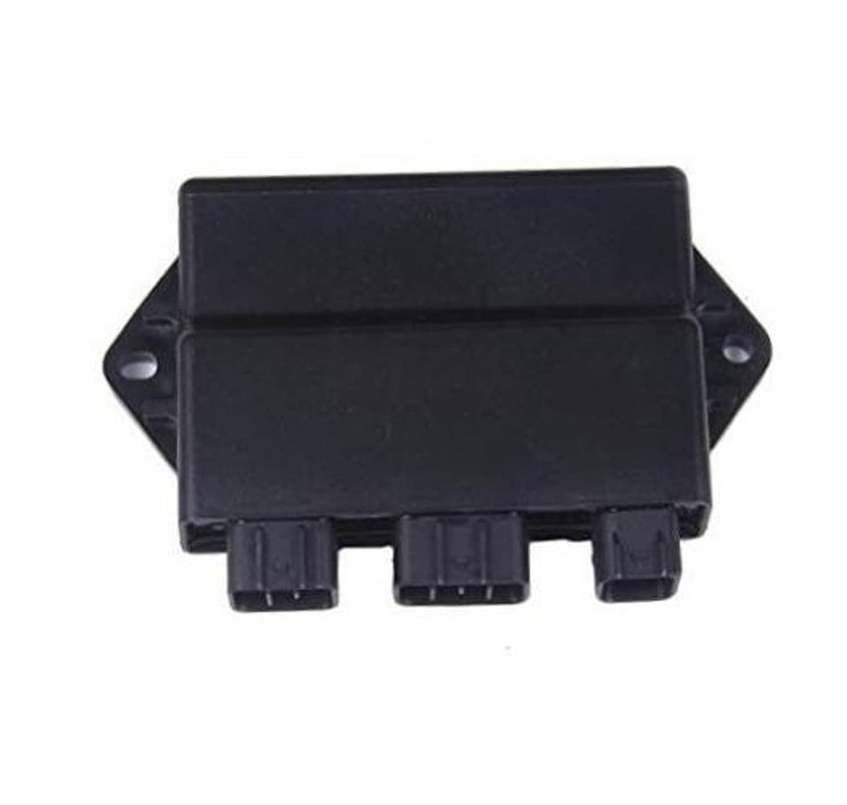 Black CDI ignition control box with mounting tabs and multi-pin connector plugs