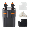 External aquarium filter canister with two top ports and included foam and white media pads