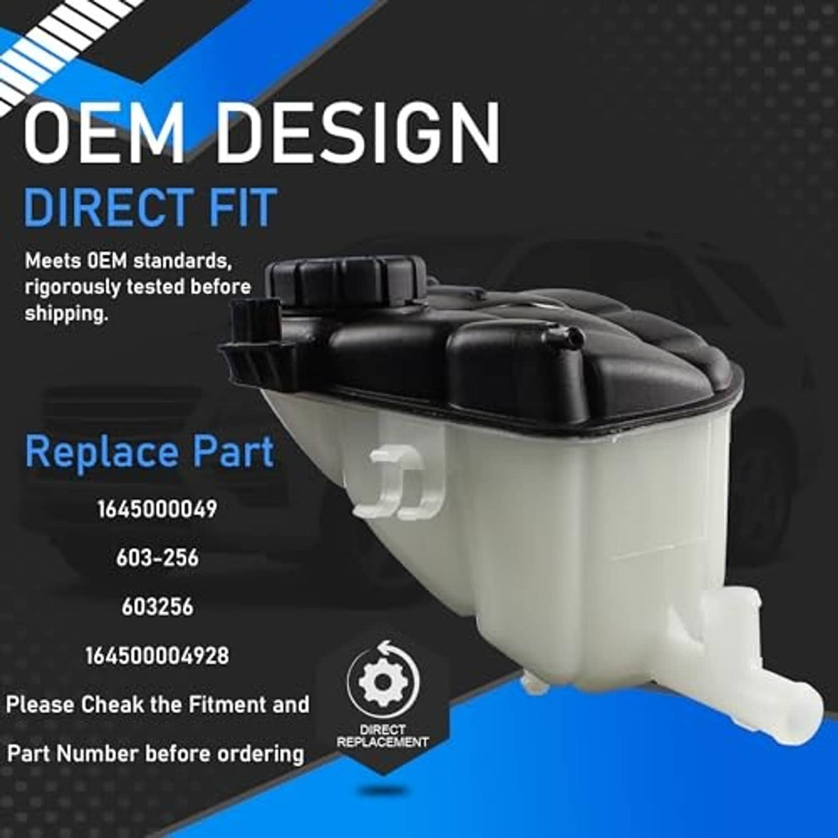 Engine coolant overflow reservoir tank with black top and mounting bracket