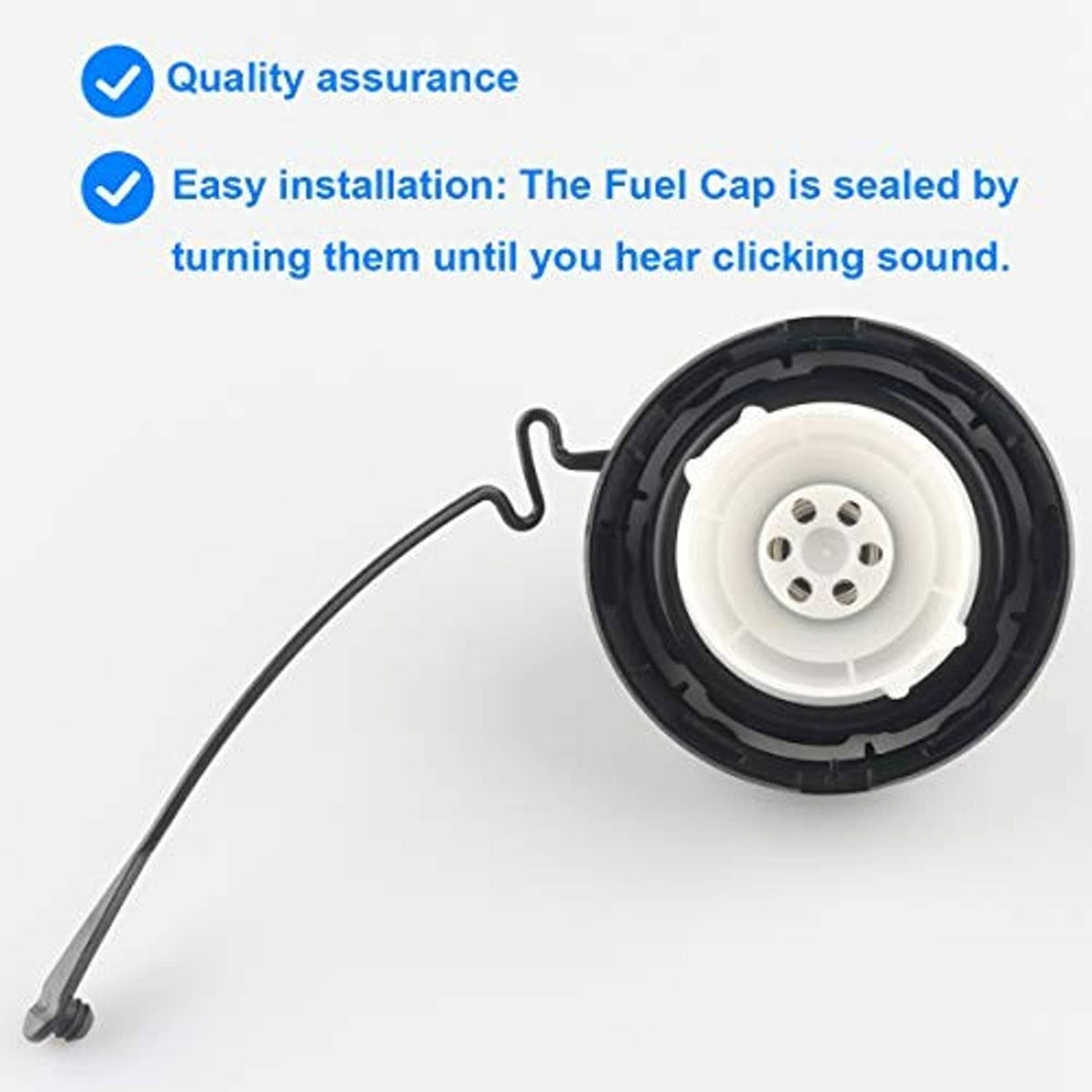 Fuel cap underside showing white seal ring and tethered metal handle