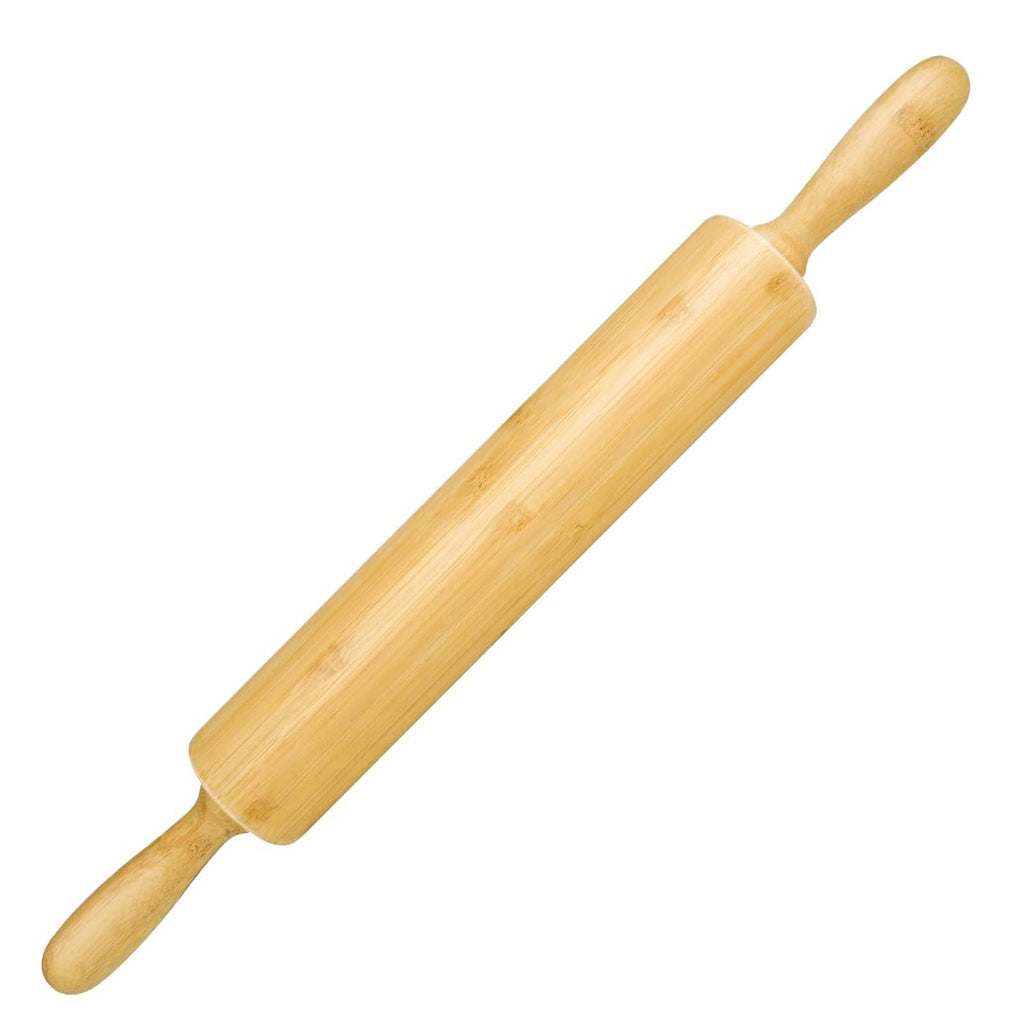 Bamboo rolling pin with smooth cylinder and curved end handles