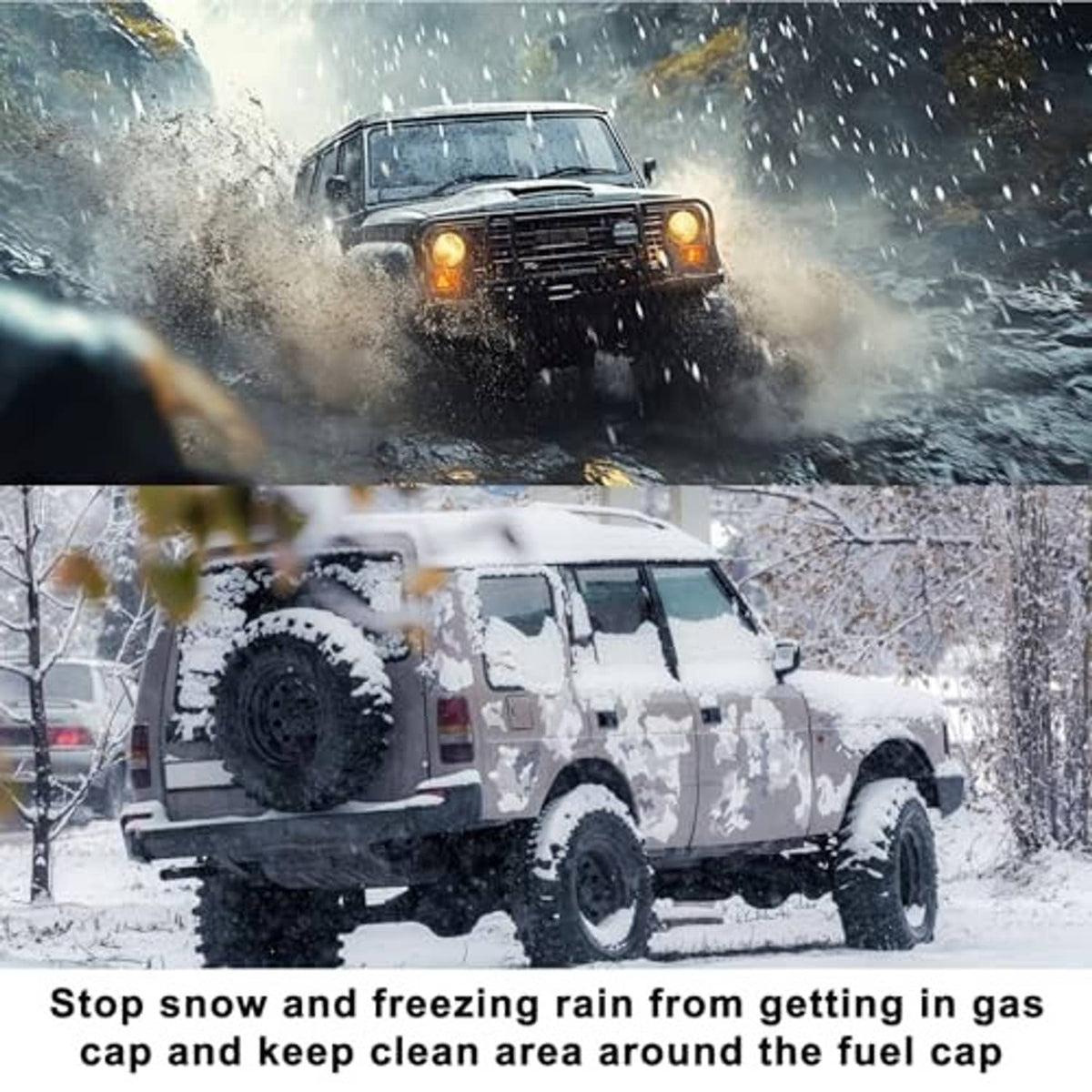 Black gas cap cover with US flag-style insert on an off-road vehicle