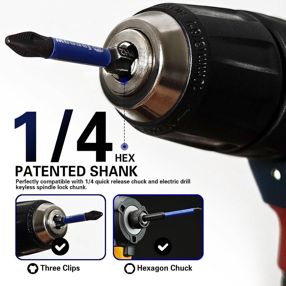 1/4-inch hex shank Phillips impact driver bit, blue shaft with black tip