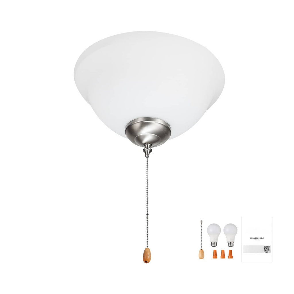 Ceiling fan light kit with white bowl shade and pull chain