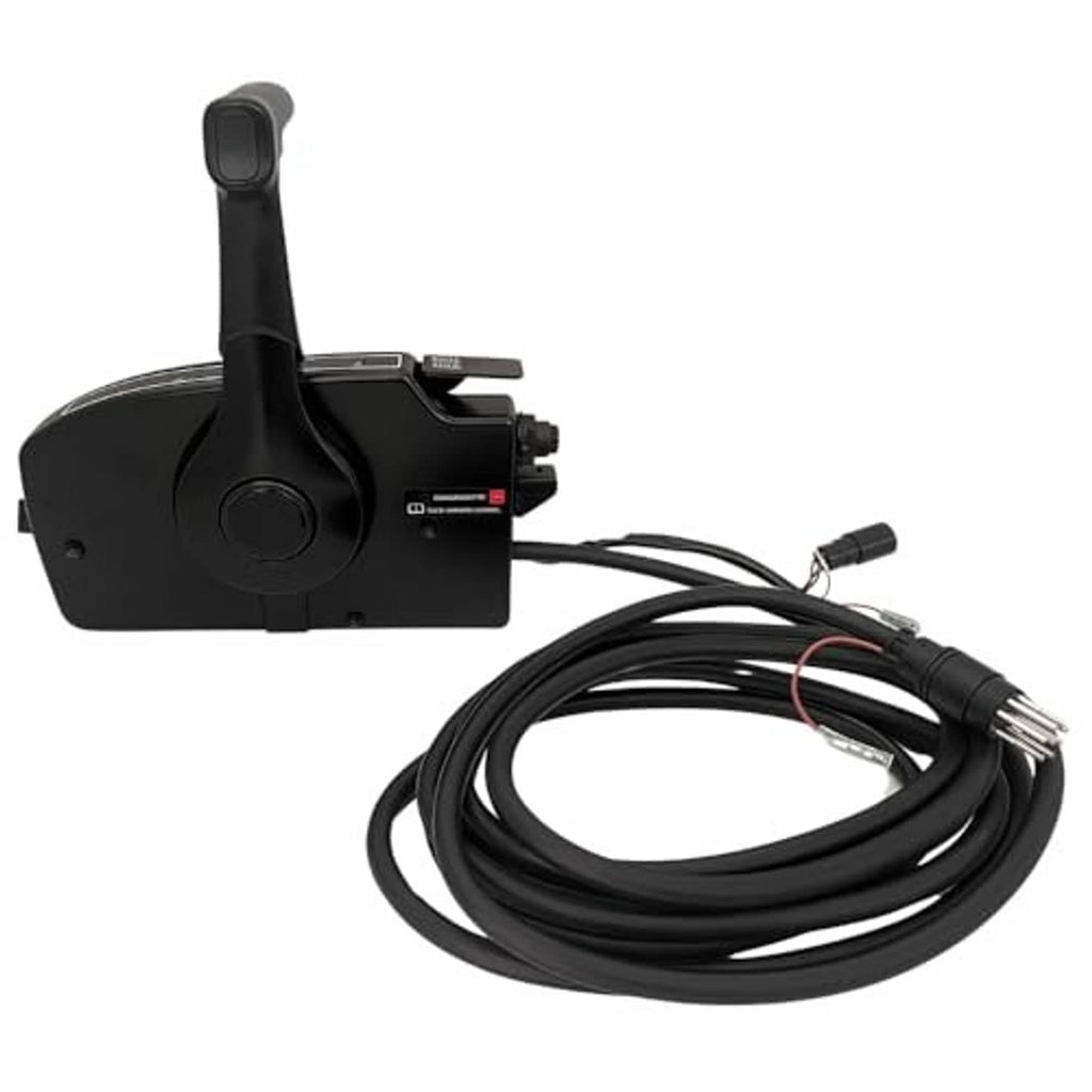 Black 8-pin side-mount outboard remote control box with attached cable and plugs