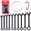 Black 10-piece mini SAE wrench set with ring, packaged in red blister
