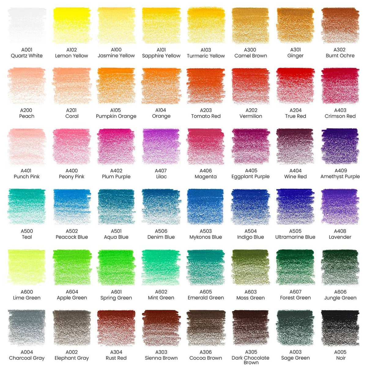Color swatch sheet showing numbered pencil strokes in a range of light to dark shades