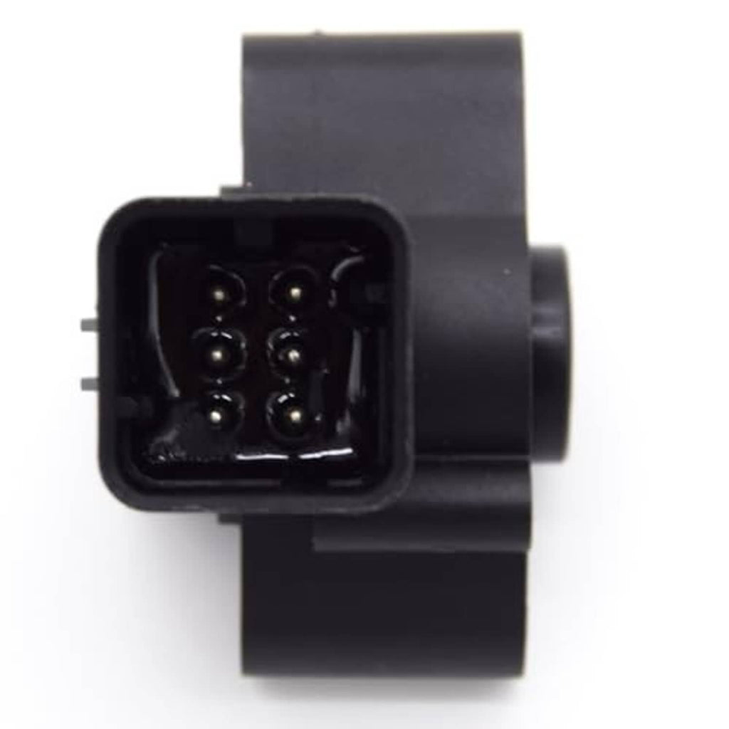 Rotational position sensor showing internal wiring terminals in black connector