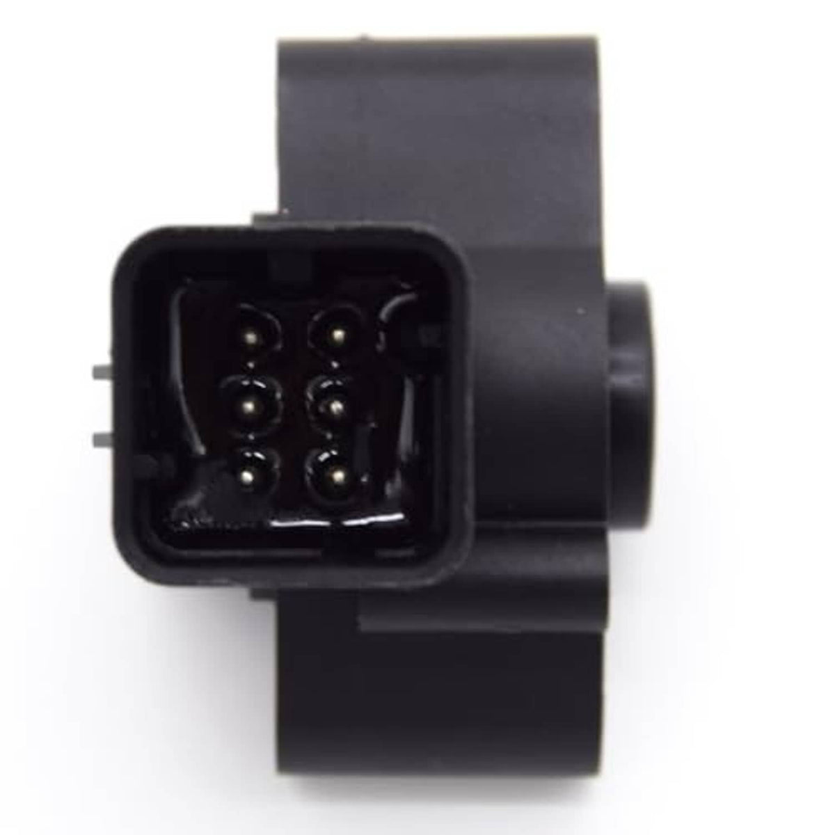 Rotational position sensor showing internal wiring terminals in black connector