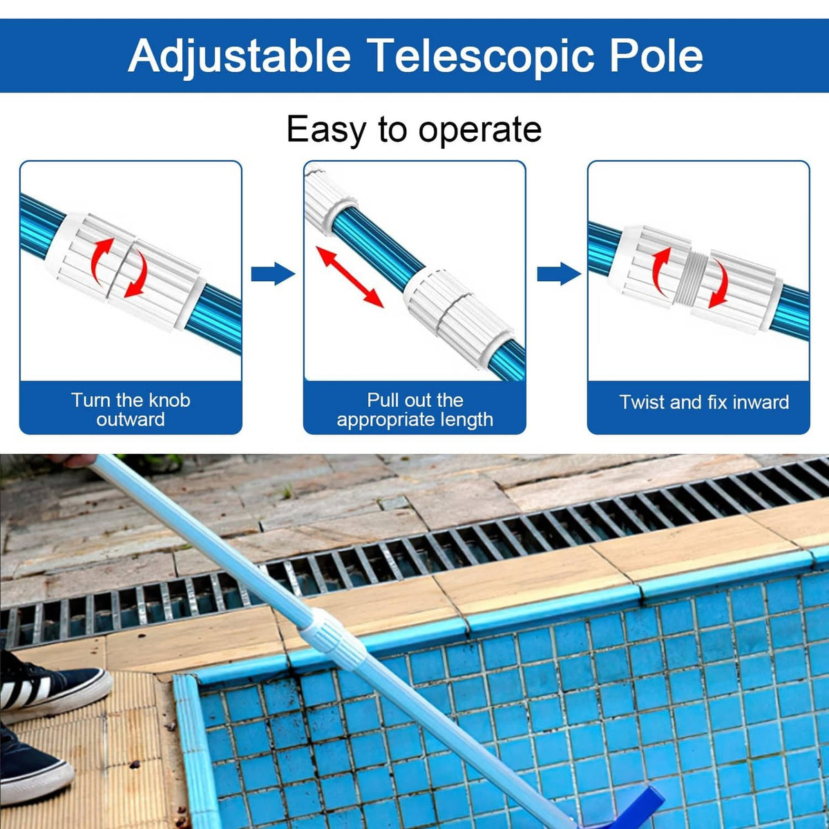 White telescoping cam lock sleeve with turn-and-fix adjustment mechanism