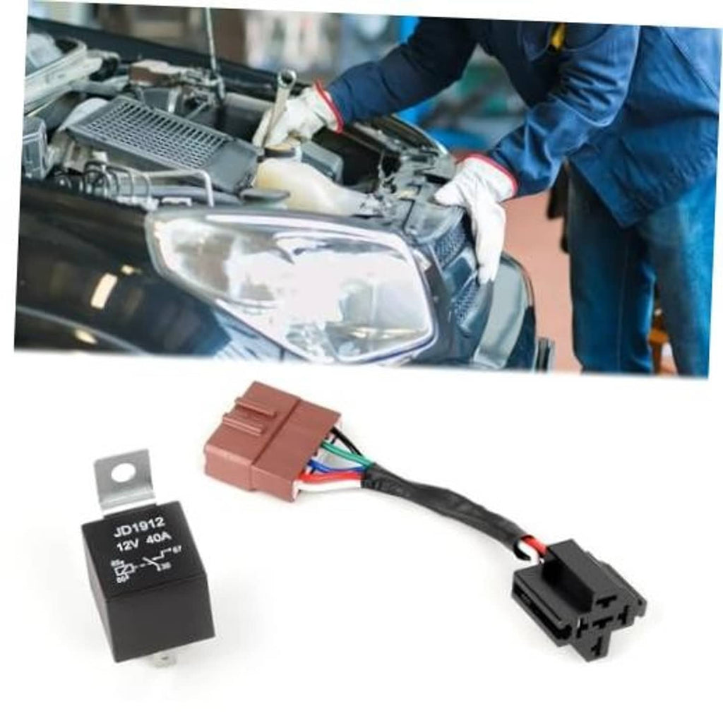 4-pin relay conversion kit with wiring harness, black relay unit, and 4-pin connector