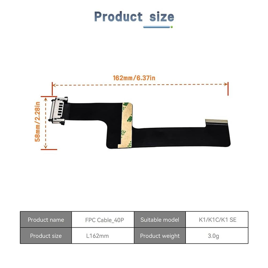 162mm black FPC display cable with 40-pin connector and flex ribbon length