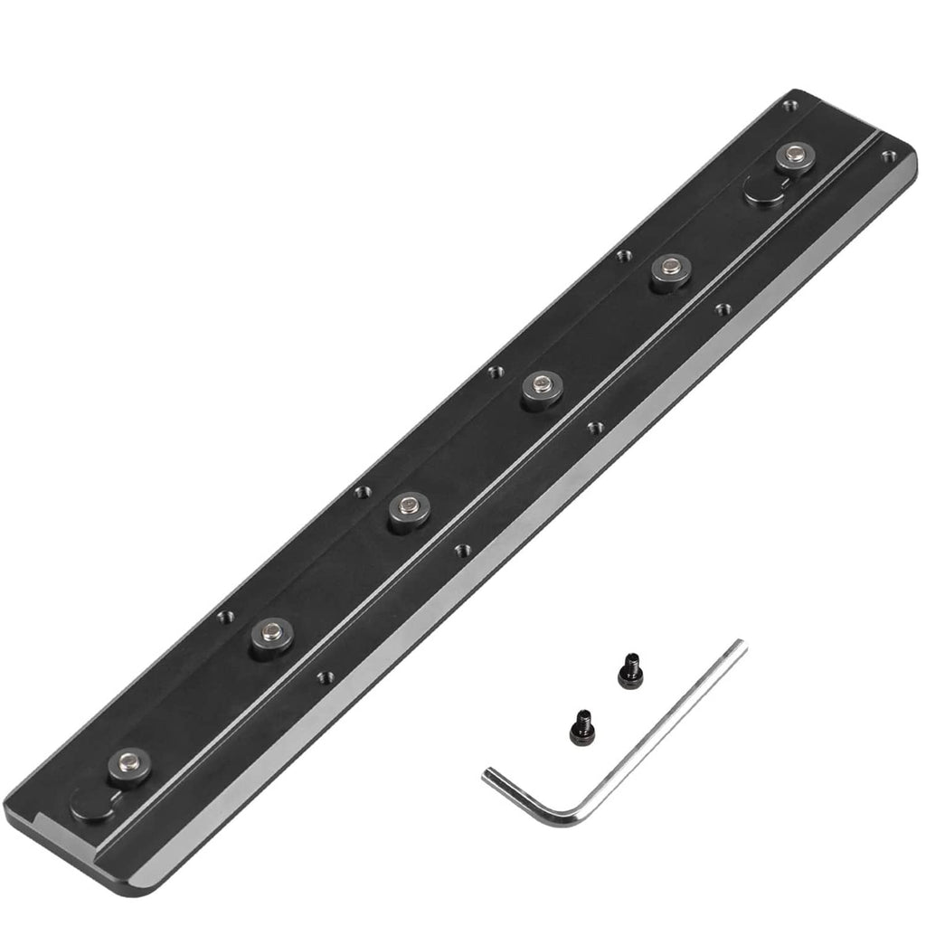Black rail tripod plate adapter with included Allen key and screws