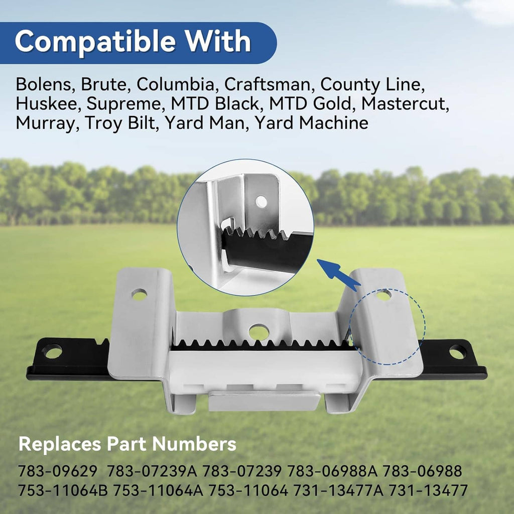 Steering service kit compatible bracket assembly with black rack insert and gear teeth detail