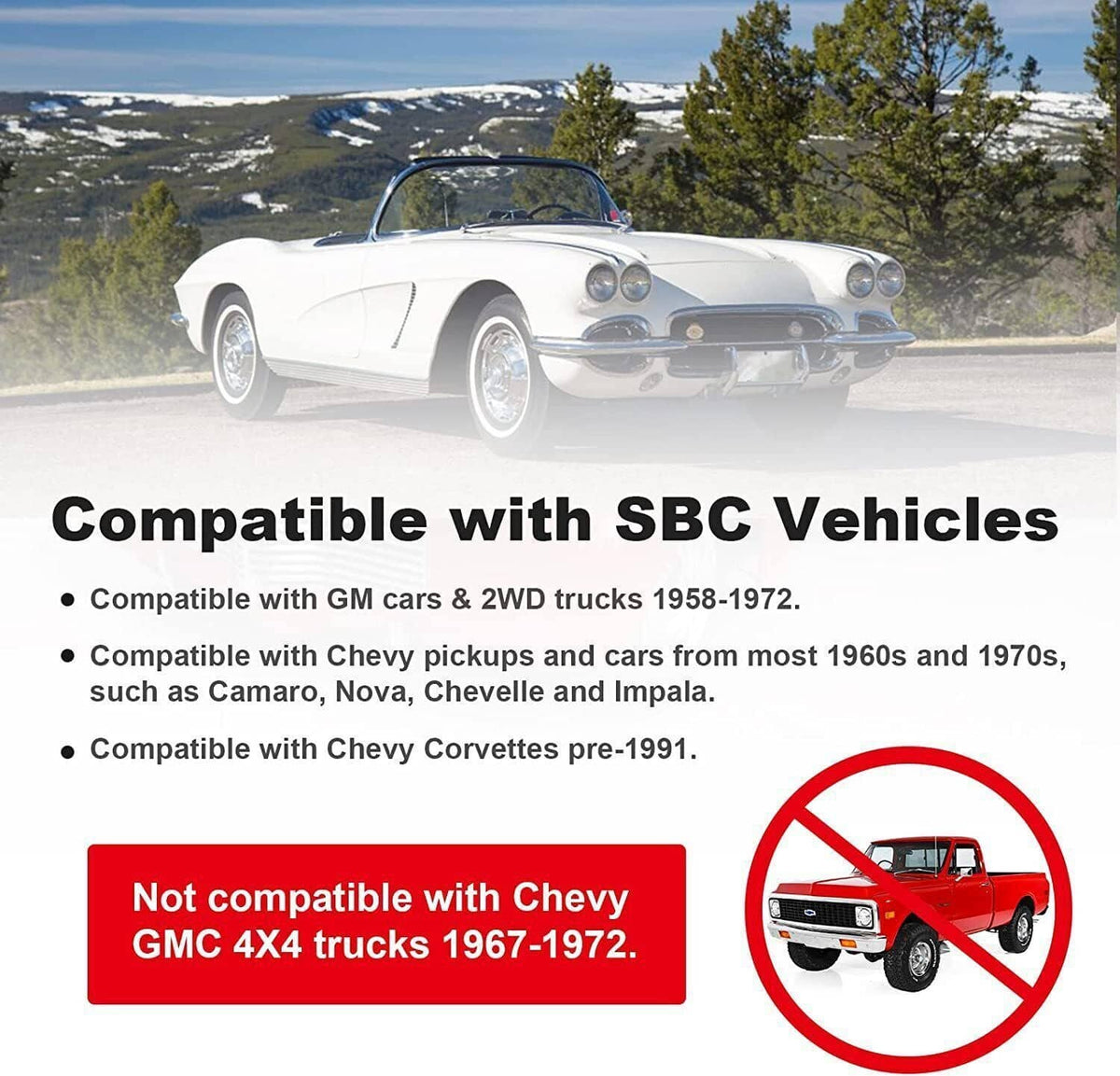 Black engine conversion plates kit shown with compatibility banner