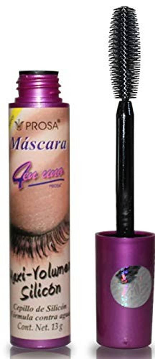 Prosa mascara bottle with purple cap and attached wand for maxi volume