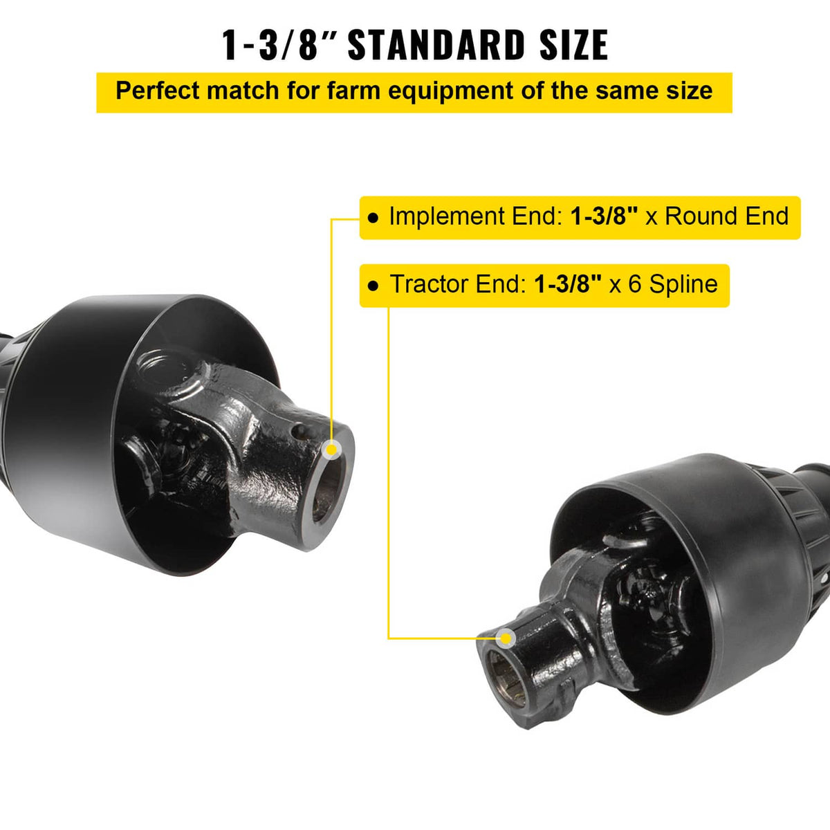 PTO drive shaft ends with 1-3/8 inch spline fittings