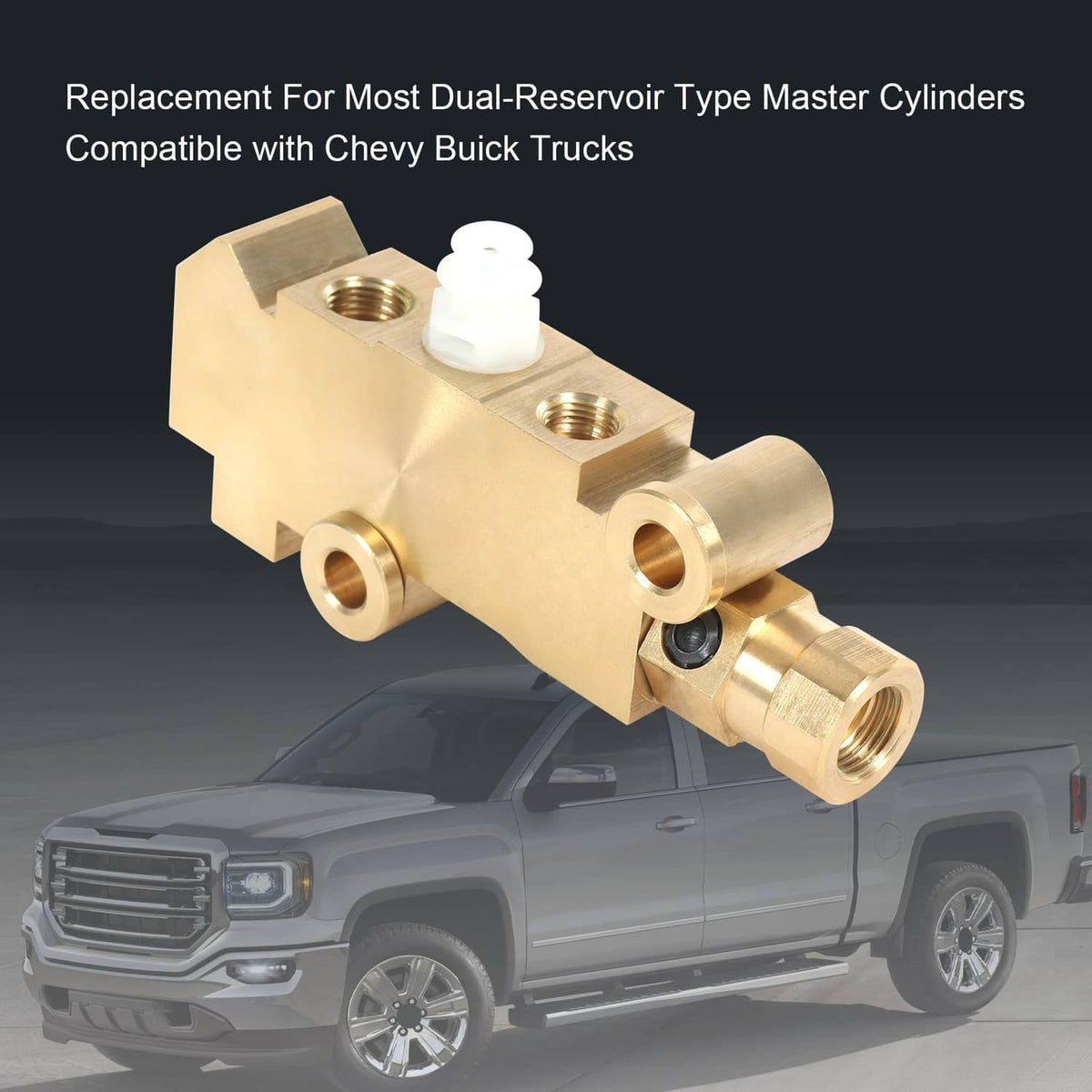 Brass dual-reservoir brake proportioning valve with white cap and threaded ports