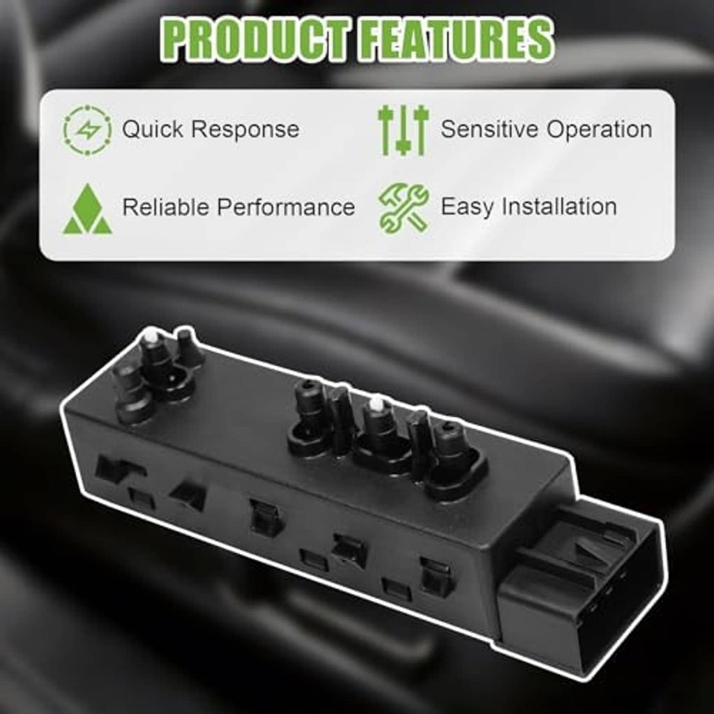 Black power seat switch module with multiple ports and top terminal pins