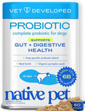 Vet-Developed Native Pet dog probiotic powder bottle with blue cap and 60 scoops