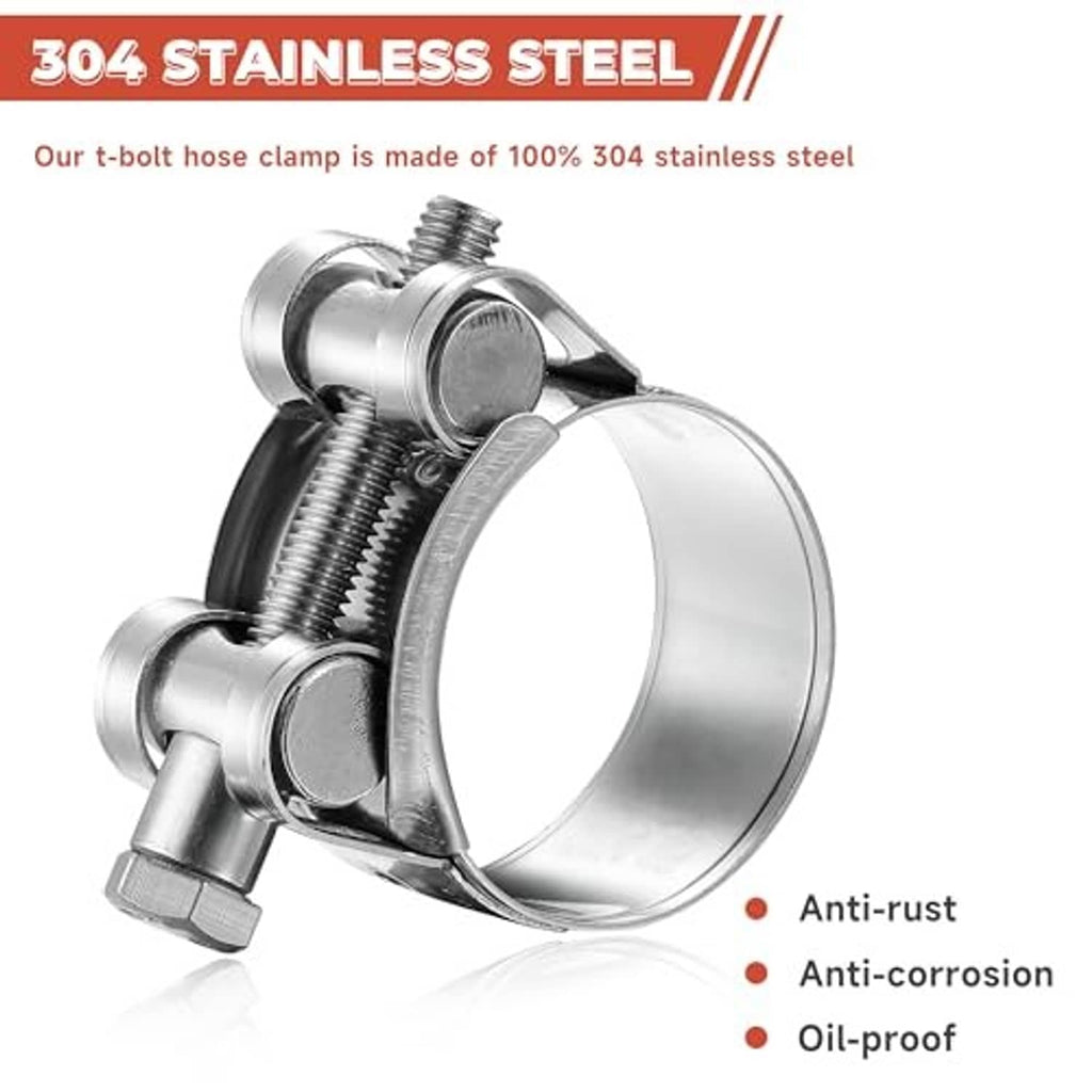 304 stainless steel T-bolt hose clamp with screw bolt and flanged metal band