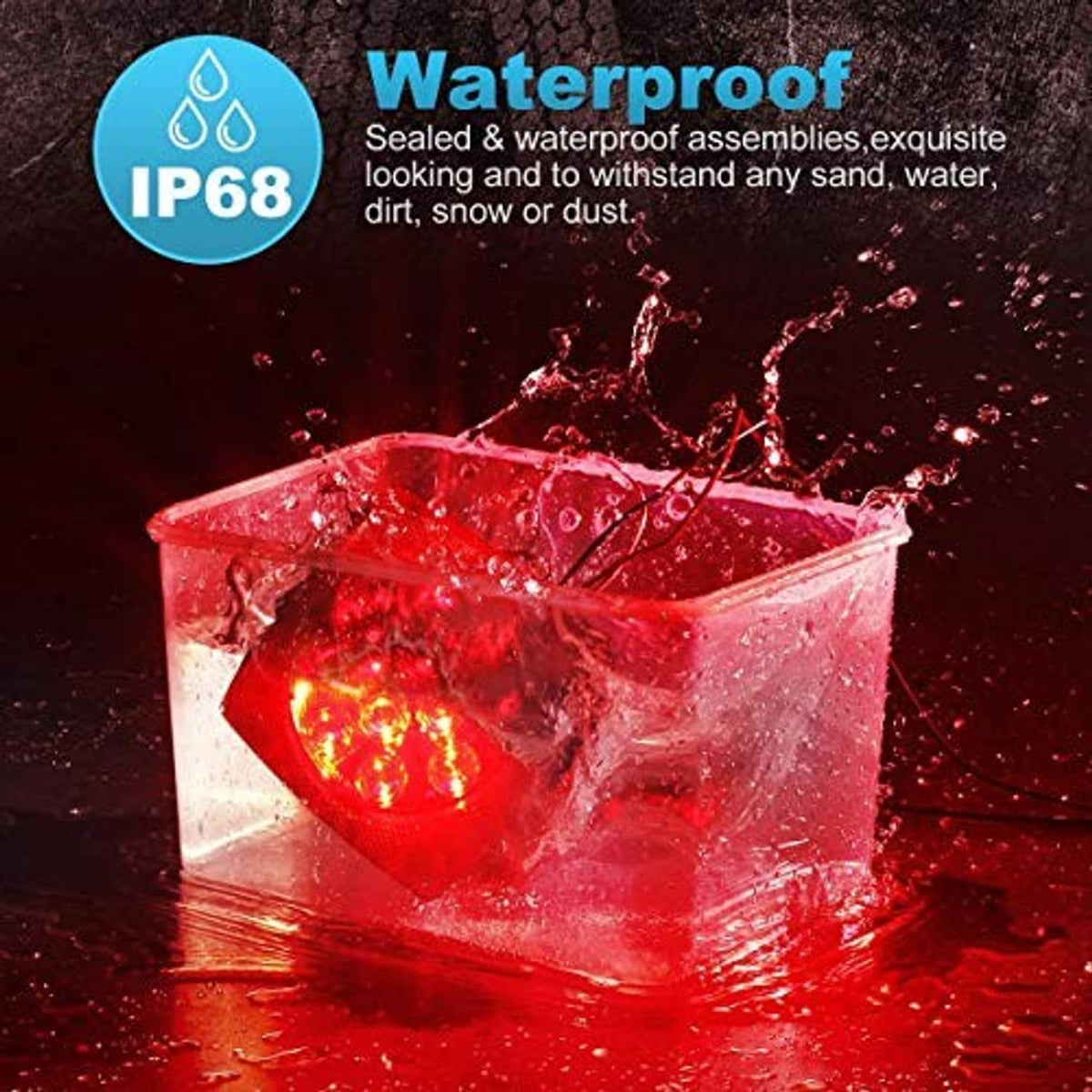 Waterproof square red LED trailer light lens, red glow through housing
