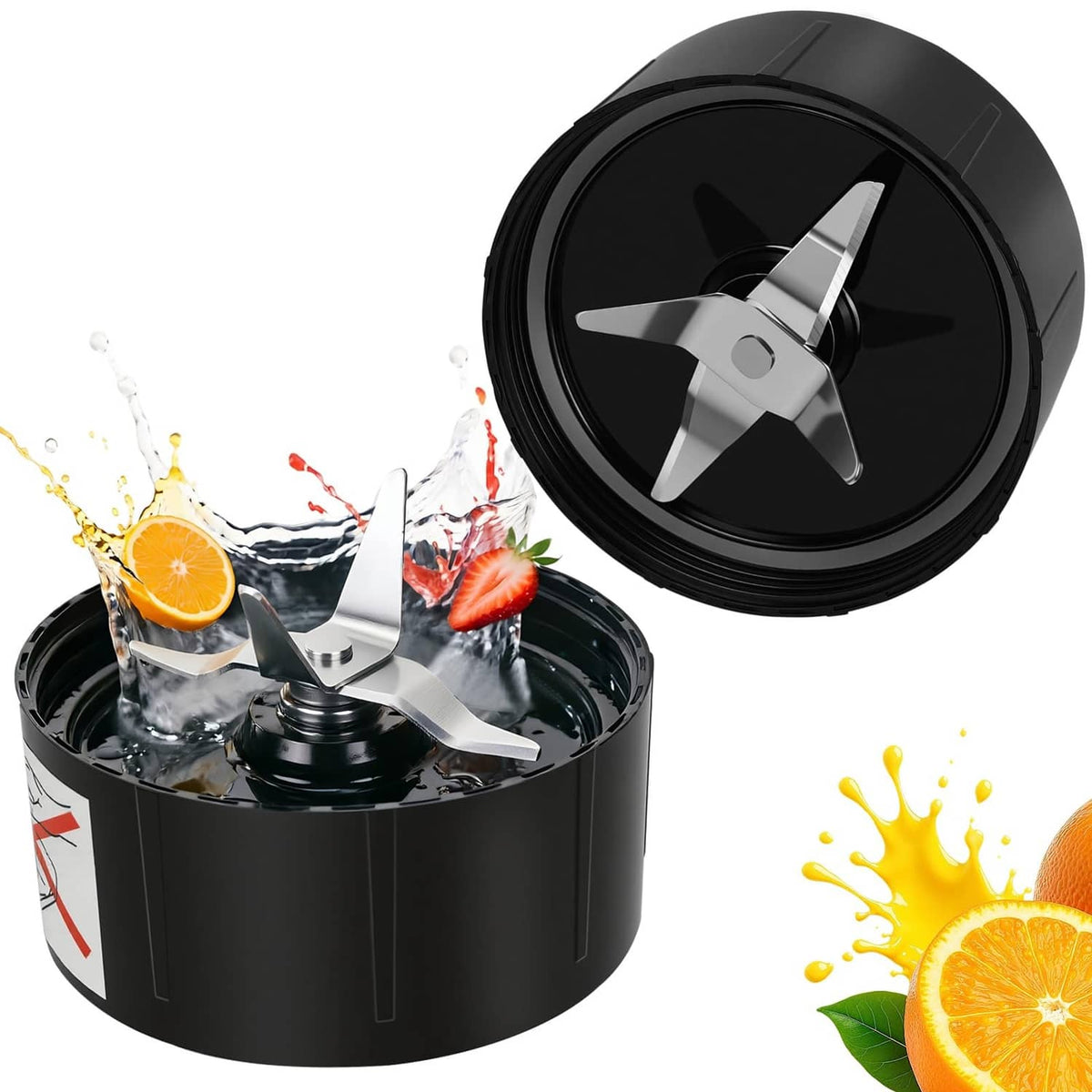 Blender cross blade assembly with stainless star blade and black circular housing