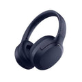 Dark blue over-ear wireless noise-cancelling headphones with padded headband and earcups
