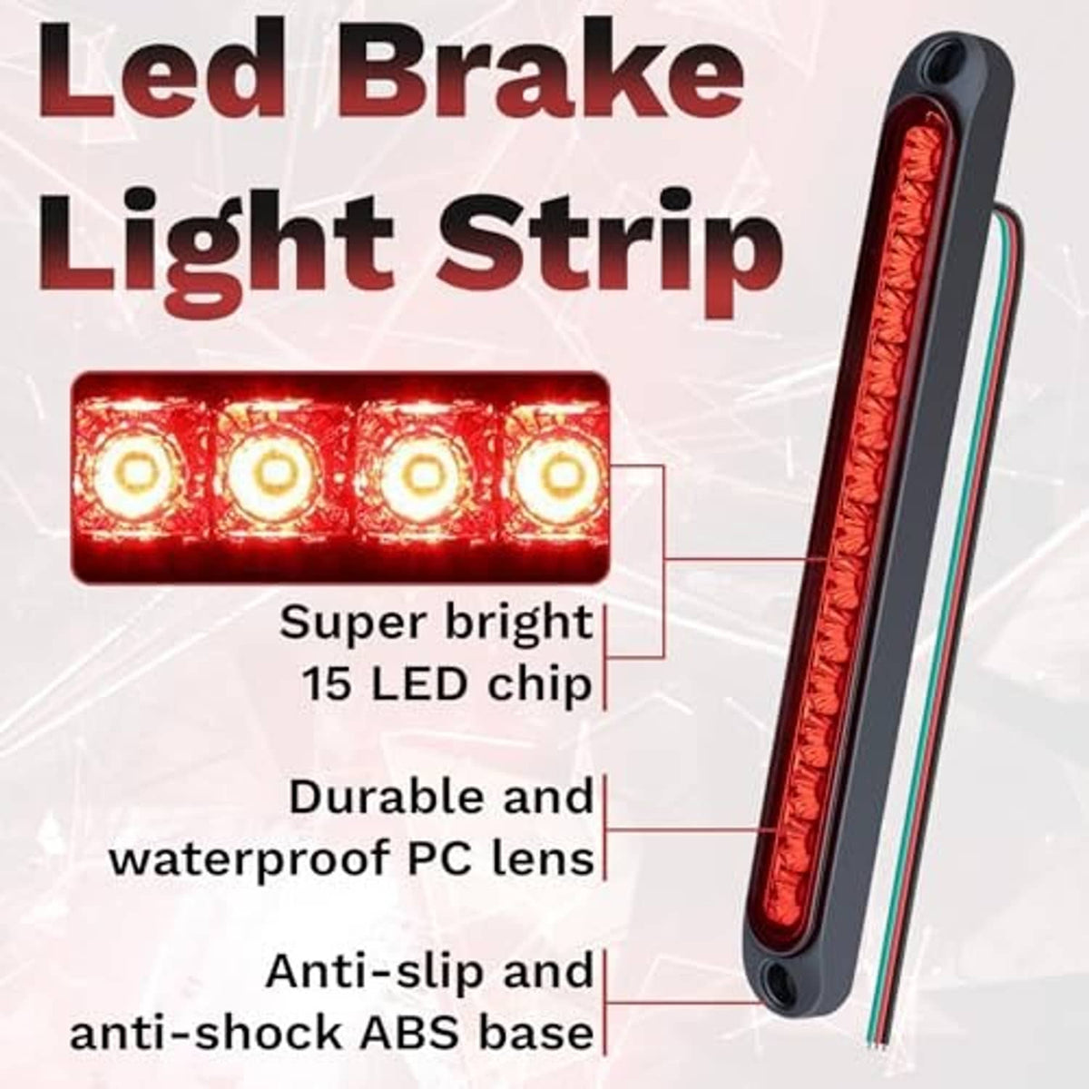 15-LED red strip trailer light bar with black housing and textured lens