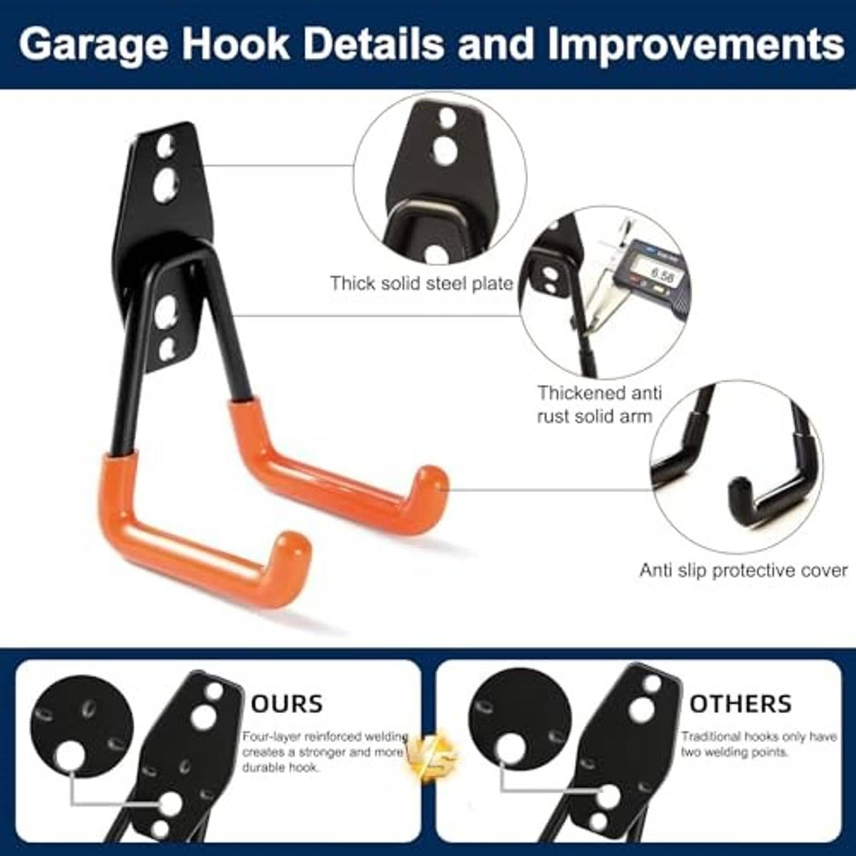 Orange and black wave wall hook with thick steel plate and anti-slip protective cover