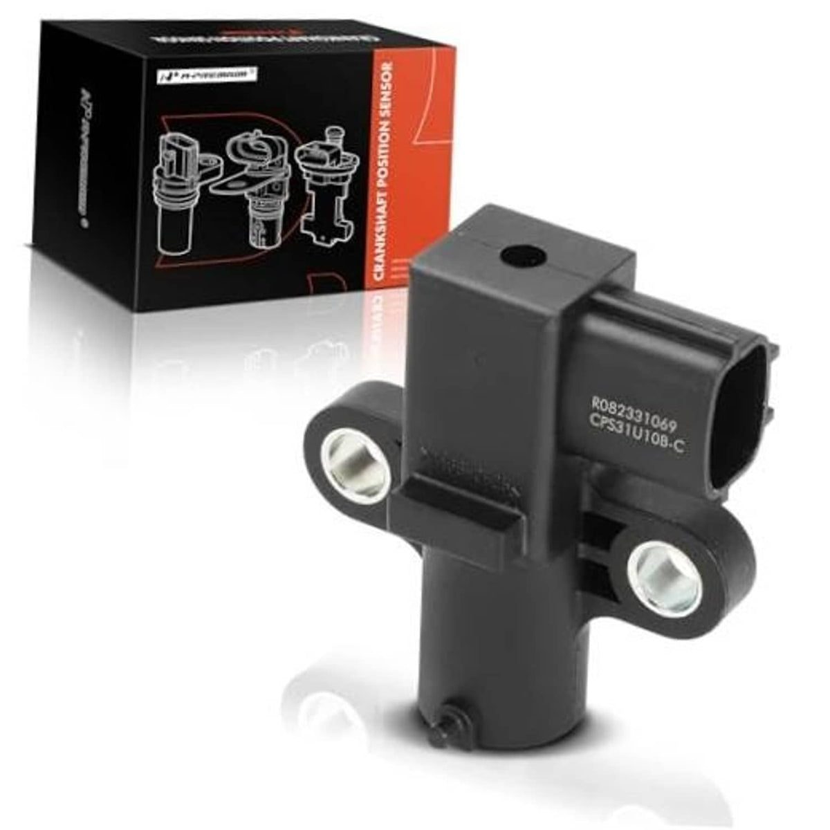 Engine crankshaft position sensor, black housing with metal mounting and 2-pin connector